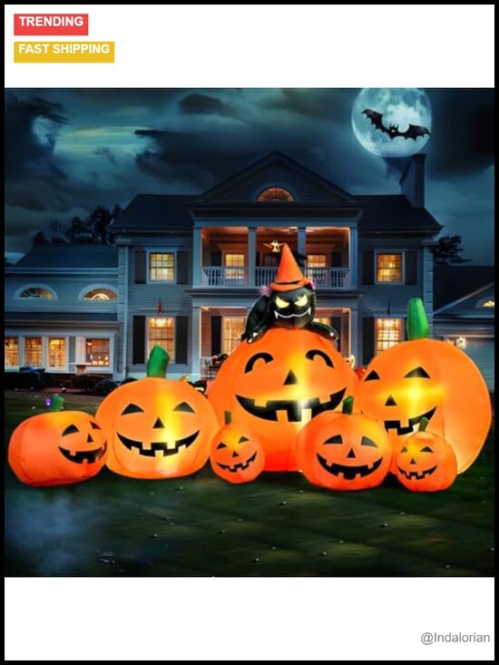 Other | 7 Ft Halloween Inflatable Pumpkin With Witchs Cat Leds Outdoor ...